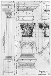 Sección y elevación de una columna compuesta diseñada por Andrea Palladio, ilustración de 